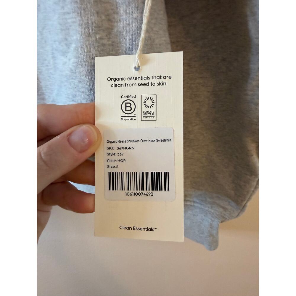 NWT MATE the Label Organic Cotton Shrunken Fleece Crew Neck Sweatshirt Gray S - Picture 4 of 6